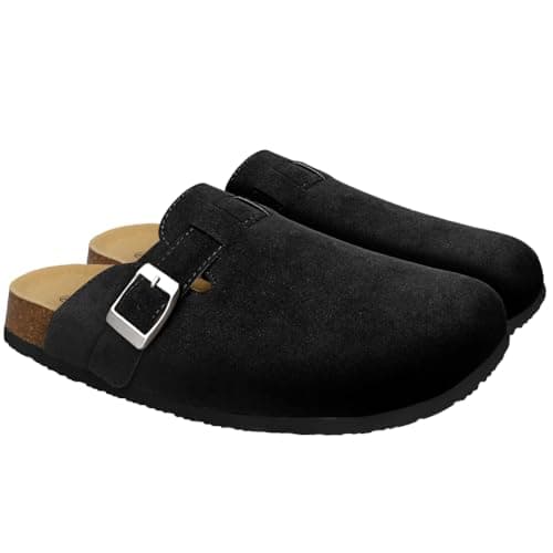Clogs for Women Suede Soft Leather Clogs Classic Cork Clog Antislip Slippers Waterproof Mules House Sandals Buckle