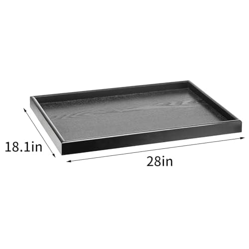 28 x 18 Inches Extra Large Solid Wood Serving Tray for Tea Coffee Table Snack Food Meals Serving Plate Kitchen Party Bar Breakfast Server with Raised Edges Black Wooden Decorative Ottoman Tray