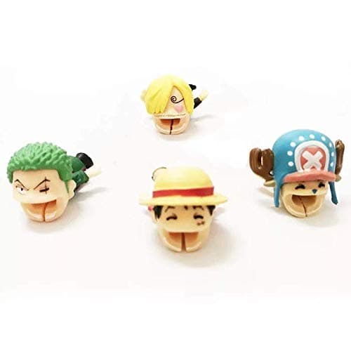 Cute Anime Bite Cable Protector - 4 PCS (Luffy,Zoro,Sanji,Chopper) Charger Pet,Cable Buddy(Compatible with iPhone Cords Only)