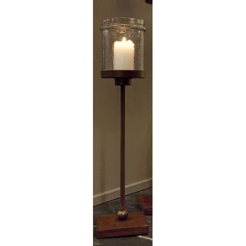 Bronze Iron Floor Candleholder With Hamm Jar Globe