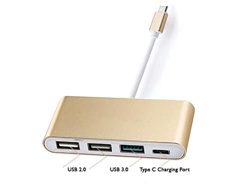 DigitCont USB TYPE-C Hub - 3 x USB Ports (USB 2.0 & 3.0) - w/ USB-C Charging Port - for New MacBook(2015/2016), ChromeBook Pixel ,Gold