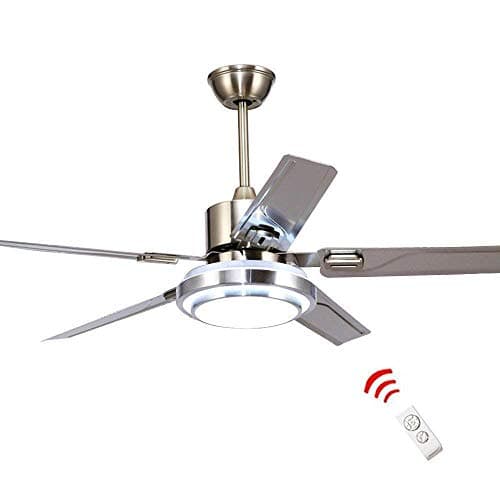 FINE MAKER 5 Blade Stainless Steel Remote Control Ceiling Fan 3 Lights Dimming Reversible Rotating LED Fan Ceiling Light Indoor Mute Energy-Saving Fan Chandelier