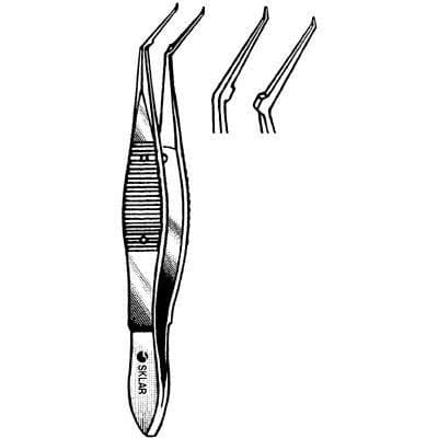 66-5351 Kraff-Utrata Capsulorhexis Forceps, Curved, Tips Flat Handle with Iris Stops 12 mm, Long Smooth Jaws, 0.33 mm Tip, 4" Length