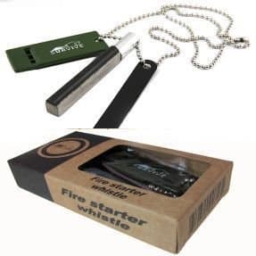 Survival Multi Tool Magnesium Fire Starter Kit Flint + Saw + Whistle + Army Necklace