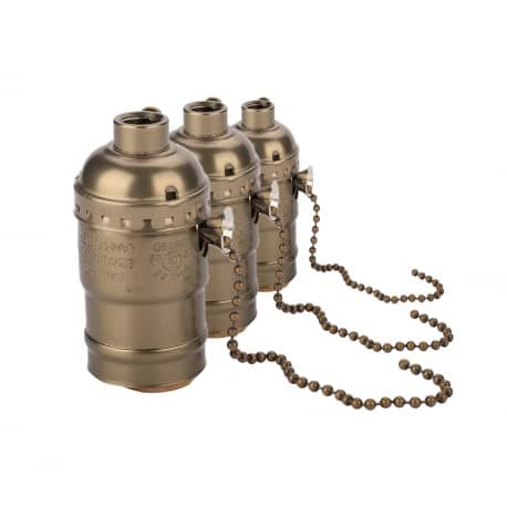 Set of 3 Vintage Chrome E27 Socket Switched with Chain