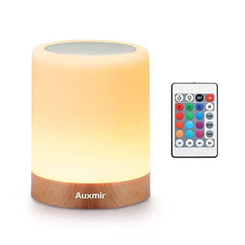 Auxmir Night Light, LED Touch Bedside Table Lamp, USB Rechargeable, Remote Control Dimmable Light, Muti-Colour Changing, Portable Lamp for Bedroom, Living Room, Camping, Kids, Baby