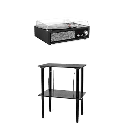Victrola 3-in-1 Bluetooth Record Player with Built in Speakers and 3-Speed Turntable, Black (VTA-67) & Victrola Wooden Stand for Wooden Music Centers with Record Holder Shelf, Black