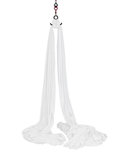 White Aerial Silks Set, Includes Hardware, Fabric and Guide for Home and Studio, (Color White, 9 Yards)