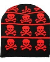 Outer Rebel Red Skull and Crossbones Beanie