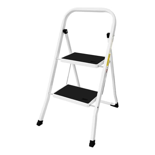 2 Step Steel Portable Folding Heavy Duty Ladder, Compact Folding Metal Stepladder Stool