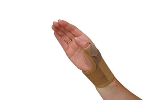Elastic Thumb Spica, Support, Splint. Colour Is Beige and Available in Left or Right. Ideal For Sprains and Mild Joint Traumas, Arthritis, Sports Injuries (Skier's Thumb etc), Tendinitis, Bursitis, Thumb Pain, Stabilization. Medically Approved, NHS Use (Large Left)