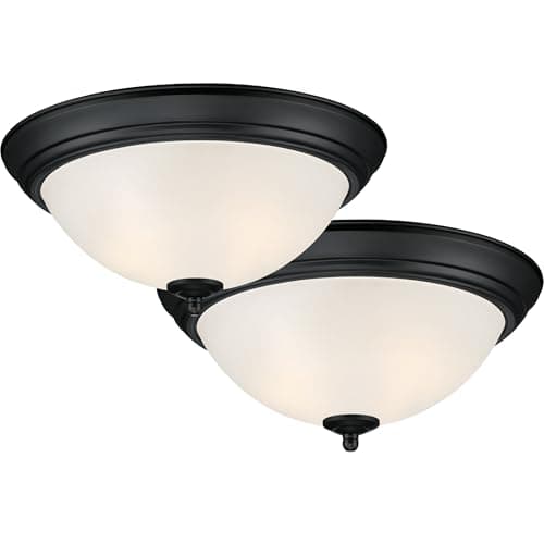 DESIGNERS FOUNTAIN Flush Mount Ceiling Light, 2-Pack, 11 Inch LED Frosted Glass Lighting Fixture for Kitchen, Bedroom, Bathroom, and Hallway, Matte Black, D333M-11FM-MB2