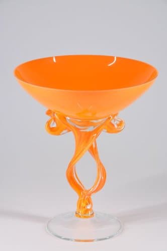 Hand-Crafted Glass Panel, Orange, Fire, Glass Bowl, Murano,
