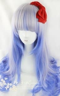 Cosplay wig. Long curly hair. Silver light blue gradient