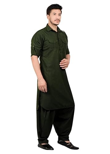 Men's Cotton Blend Pathani Kurta Pyjama Suit