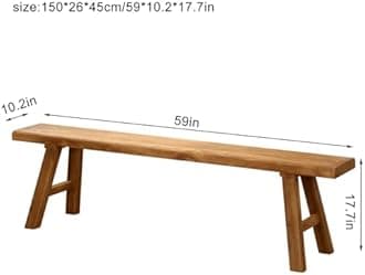 Farmhouse Indoor Wooden Living room Dining Bench, Asian Natural Wood Kitchen Entryway Bench with Armless Design and Short Height, Solid Wood Shoe Bench Entryway Benches，Brown(150*26*45cm/59*10.2*17.7i