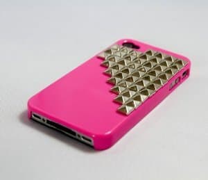 Studded Iphone 4 / 4S Case Ultra Thin Pink with Gold Pyramid Studs