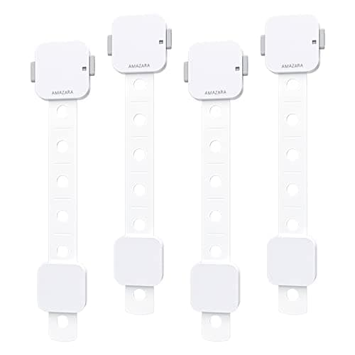 AMAZARA Child Safety Locks – Adjustable Baby Proofing Locks for Cabinets, Drawers, Fridge, Toilets | Strong 3M Adhesive | Easy No-Drill Install | Pack of 4 – White