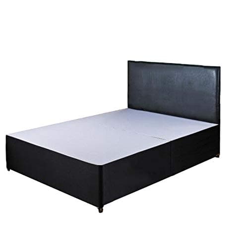 4Ft Small Double Black Divan Bed Base With Black Faux Leather Headboard