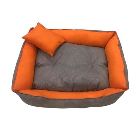 Gorgeous Quilted Reversible Ultra Soft Polyester Dual Sofa-Style Dog Bed with 2 Pillow (Orange Grey, Medium)