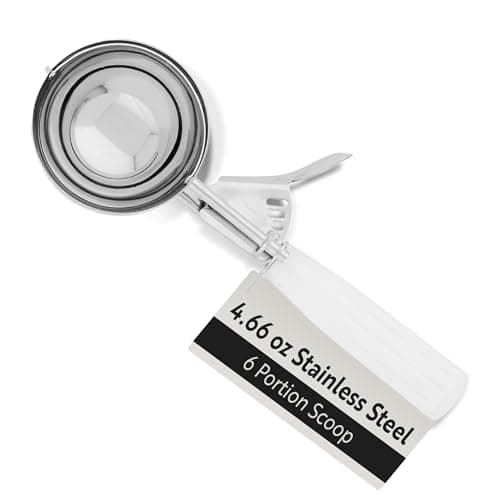 Restaurantware RWT0216 Met Lux #6 Disher Portion Scoop White Handle 4.66 oz 1 count box Measuring Cups, Stainless Steel