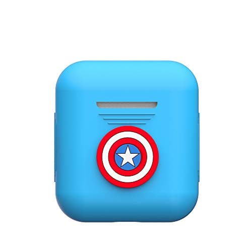 TinPlanet Marvel Avengers Series Protective Silicone Case Compatible with Apple Airpods 1 & AirPods 2 [Front LED Not Visible], Captain America (Blue)
