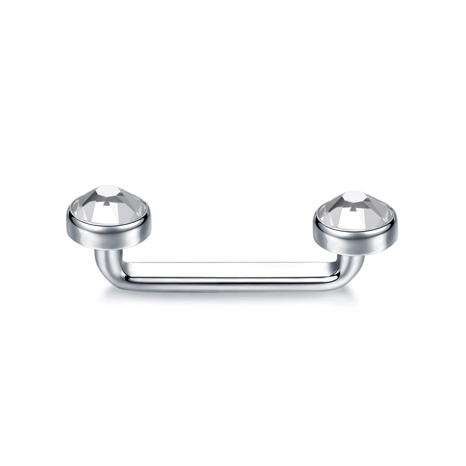 Xpircn 14G Titanium Staple Surface Piercing Barbell Double Crystal Internally Threaded Surface Barbell Staple Piercing 12/14/16/18/20mm