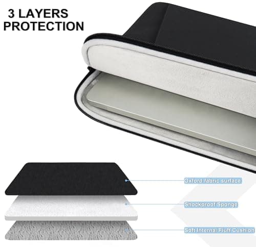 Laptop Sleeve Case 13.3 inch, Shockproof Protective Computer Cover with Accessories Pocket, Portable Laptop Bag Compatible with MacBook Air/Pro 13-13.3 inch, Compatible for MacBook Pro 14 inch, Black