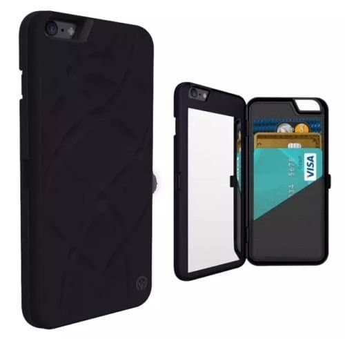 1 iPhone (5.5"): Dual Function Cosmetic Mirror Case Card Wallet Back Cover Shell For iPhone 6 Plus & iPhone 6S Plus (Black)