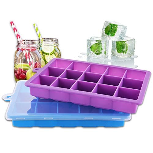 2-Pack Silicone Ice Cube Trays with Lids Easy Release Ice Cube Molds Set for Whiskey, Baby Food Silicone Cake Mold 15 Cavity