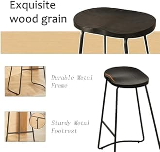 HeuGah Bar Stools Set of 4, Saddle Seat Bar Stools with Metal Legs, Rustic Backless Counter Height Stools (Black, 4 PCS 26Inch Counter Chair)