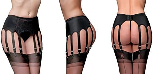 Nancies Womens Front Lace Panel 12 Garter Belt (S, Black)