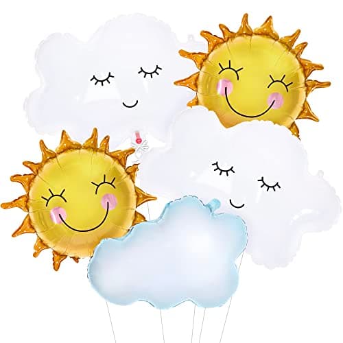 KatchOnLarge Cloud and Sun Balloons Set - 29 Inch, Pack of 5 | Sun Foil Balloon | Sunshine Balloons for Summer Party Decorations, Sunshine Party Decorations, Baby Shower Decoration