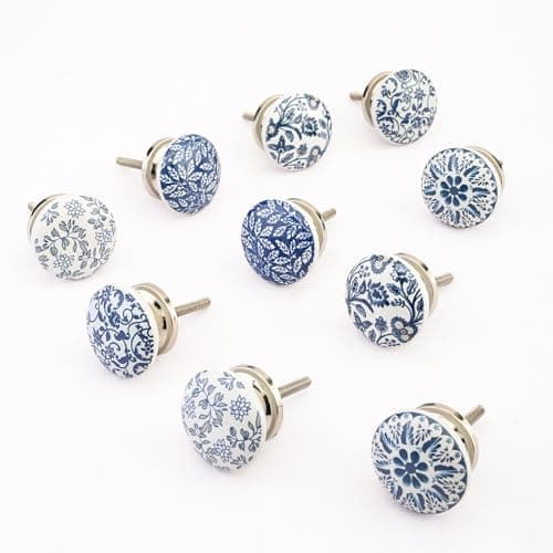 Perilla Home Set of 10 Blue Taylor Ceramic Drawer knobs Diameter 1.5" Cupboard Glass Door Knobs Dresser Wardrobe and Drawer Pull (Blue)