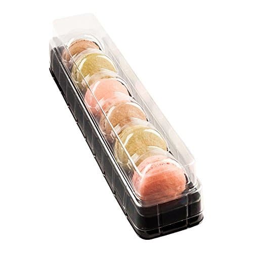 Restaurantware-Shock Safe 11 x 2.4 x 2 Inch Macaron Take Out Boxes, 100 Durable Display Boxes - Fits 6 Macarons, Disposable, Black PET Plastic Macaron Boxes, Shockproof Clear Lid And Cover