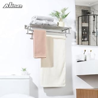 Alise Towel Rack,Towel Holder Towel Shelf with Double Towel Bars for Bathroom Lavatory,24 Inch SUS 304 Stainless Steel Wall Mount Towel Hanger,Polished Chrome