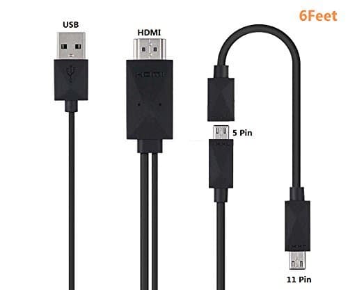 Micro USB to HDMI Adapter for Android Devices, 6 feet Male to Male Cable +Micro 5pin to 11pin Adapter for Samsung Galaxy S2, S3, S4, S5, Note 2, Note 3, Note Edge ,NOT for Galaxy S6 S7 S7 Edge, S8
