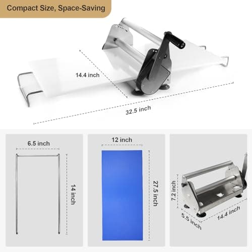 Folding Dough Sheeter with 2 Sheeter Boards, Stainless Steel, Adjustable Thickness, Manual Dough Roller Machine