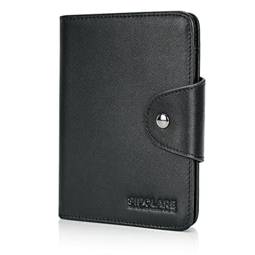 Polare Full Grain Leather Slim and Soft RFID Blocking wallet For Men Snap Bifold Travel Wallet Passport Holders 2 Passports, Black, Vintage