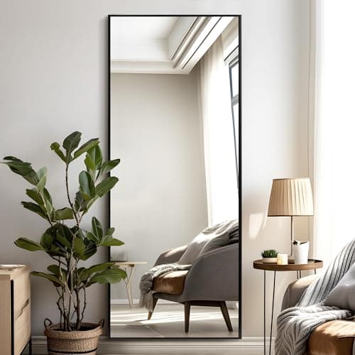 NicBex Full Length Mirror with Stand, 64"x24" Aluminum Alloy Frame Full Body Floor Mirror, Black - Free Standing, Leaning Against Wall or Wall-Mounted, Best for Bedroom Living Room Dressing Room