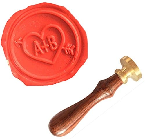 Vintage Customize Custom Two Initials Letters Monogram Wax Seal Stamp Personalized Love Heart Arrow Sealing Wax Seal Stamp Embellishment Wedding Invitations Gift Wrap Seal Rosewood Handle Set