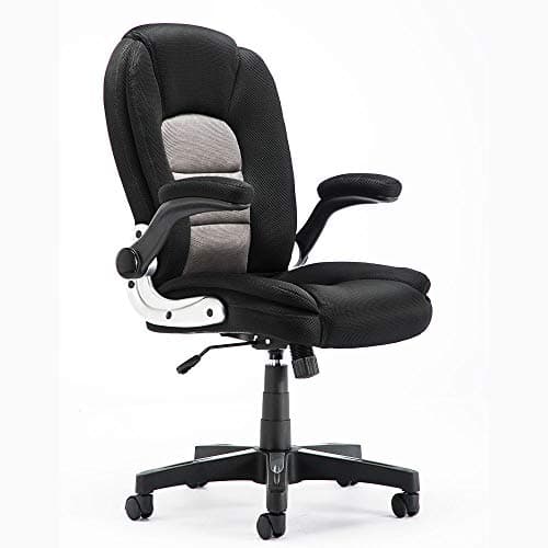 Kerms Ergonomic Adjustable Swivel Office Chair with Lumbar Support and Rollerblade Wheels-High Back with Breathable Mesh-Thick Seat Cushion-Flip Up Arms,Desk Chair Black/Silver