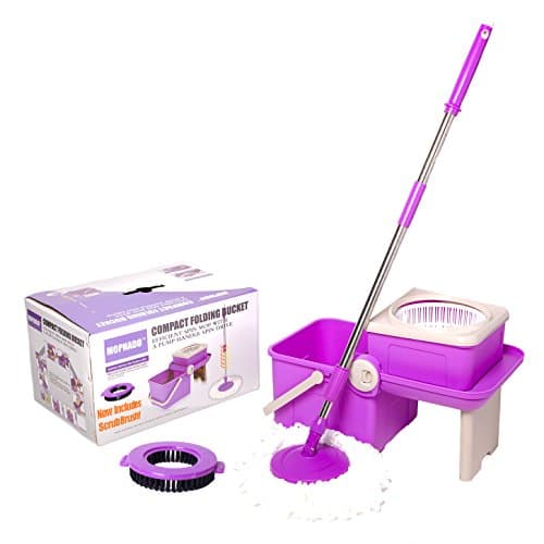 Deluxe Compact Folding Spin Mop - Microfiber Mop with Bucket for Hardwood Floor and Dust - Foldable Purple
