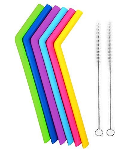 ABC123 Drinkware Reusable Silicone Drinking Straws with Cleaning Brushes for RTIC and Yeti Tumbler, 8 Pieces