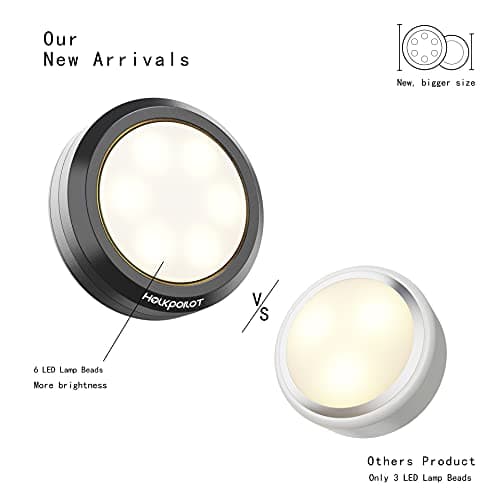 HOLKPOILOT Puck Lights with Remote Control, LED Under Cabinet/Under Counter Light Battery Operated, Closet Light Dimmable, Stick On Lights(6PACK)