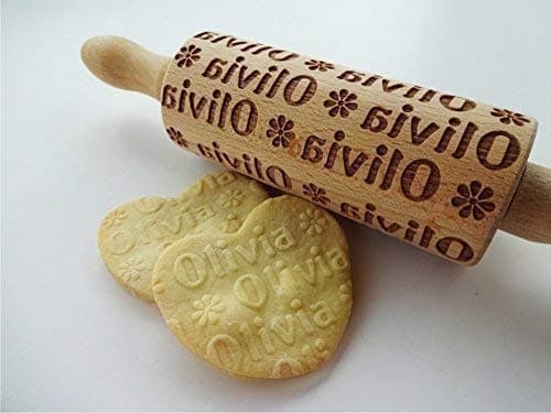 CUSTOM PERSONALIZED KID ROLLING PIN with NAME for EMBOSSED COOKIES UNIQUE KID GIFT PRETEND KITCHEN PLAY