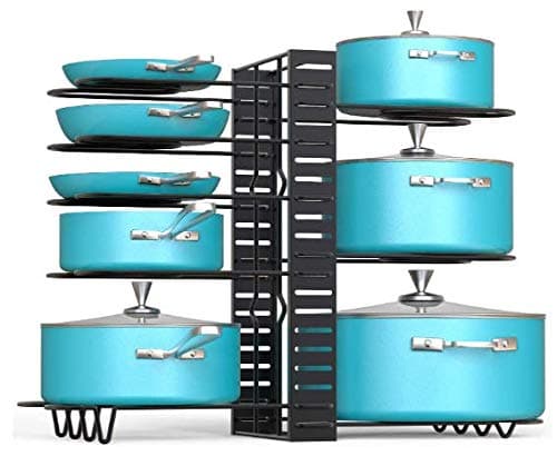 EverEx Adjustable Multipurpose pan and Pot tawa Rack Holder Stand Plate Dish lid Tray Utensils cookware Cupboard Cabinet Storage Shelf Shelves Organiser Organizer for Kitchen, Black