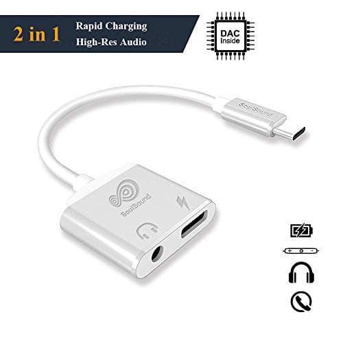 2 in 1 USB C to 3.5mm Headphone Jack Adapter with Fast Charging Compatible for Pixel 3 3XL 2 2XL, Essential Phone,Sony XZ2, Hi-Resolution and Noise Reduction Type C Adapter with DAC