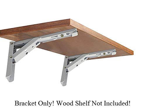 Wall Mounted Folding Shelf Brackets, Rolled Steel Triangle Table Bench Folding Shelf Bracket with Short Release Arm, Max Load: 132lb #81223-8F (2 Pack)