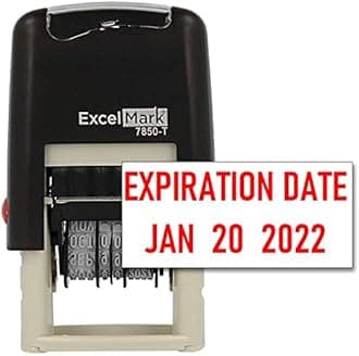 ExcelMark Expiration Date - Self-Inking Rubber Date Stamp - Compact Size - Red Ink